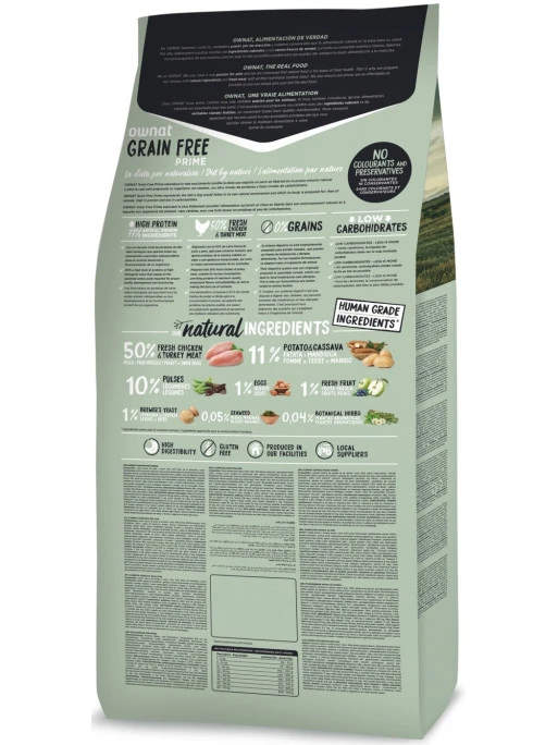 Croquettes Grain Free Prime Adult Chicken & Turkey Ownat 12 Kg